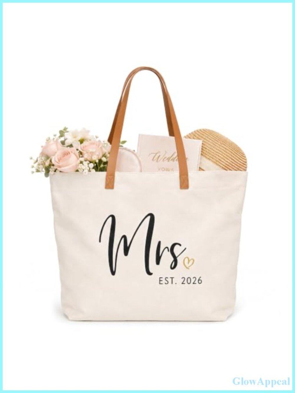 Bridal Tote Bag with Zipper, Canvas Leatherette Handles, Wedding Gifts